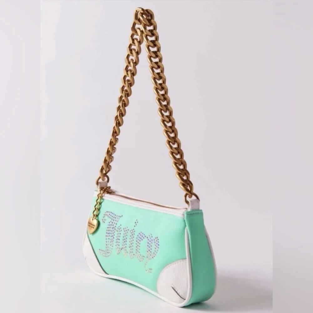 Juicy Couture Y2K Rhinestone Seafoam Green Baguette Shoulder Bag - Picture 5 of 12